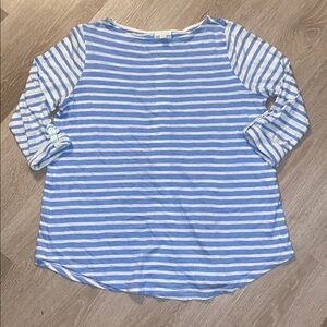 J Jill striped Button Back Inverted Pleat Rolled Sleeve Top